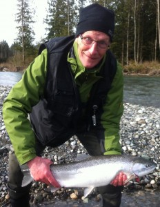 A winter steelhead caught with Pacific Angler guide, Dimitri, in the Fraser Valley.