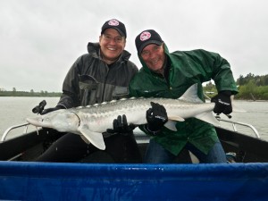Steve and Brian with their first ever sturgeon courtesy of Randy Beck from Ultimate Sport Fishing.