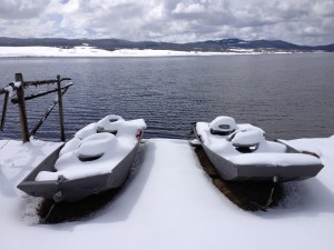 Stoney lake boats in snow