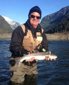 Garth with a Squamish bull trout landed during his on the water day for the Fly Fishing Egg Patterns course.