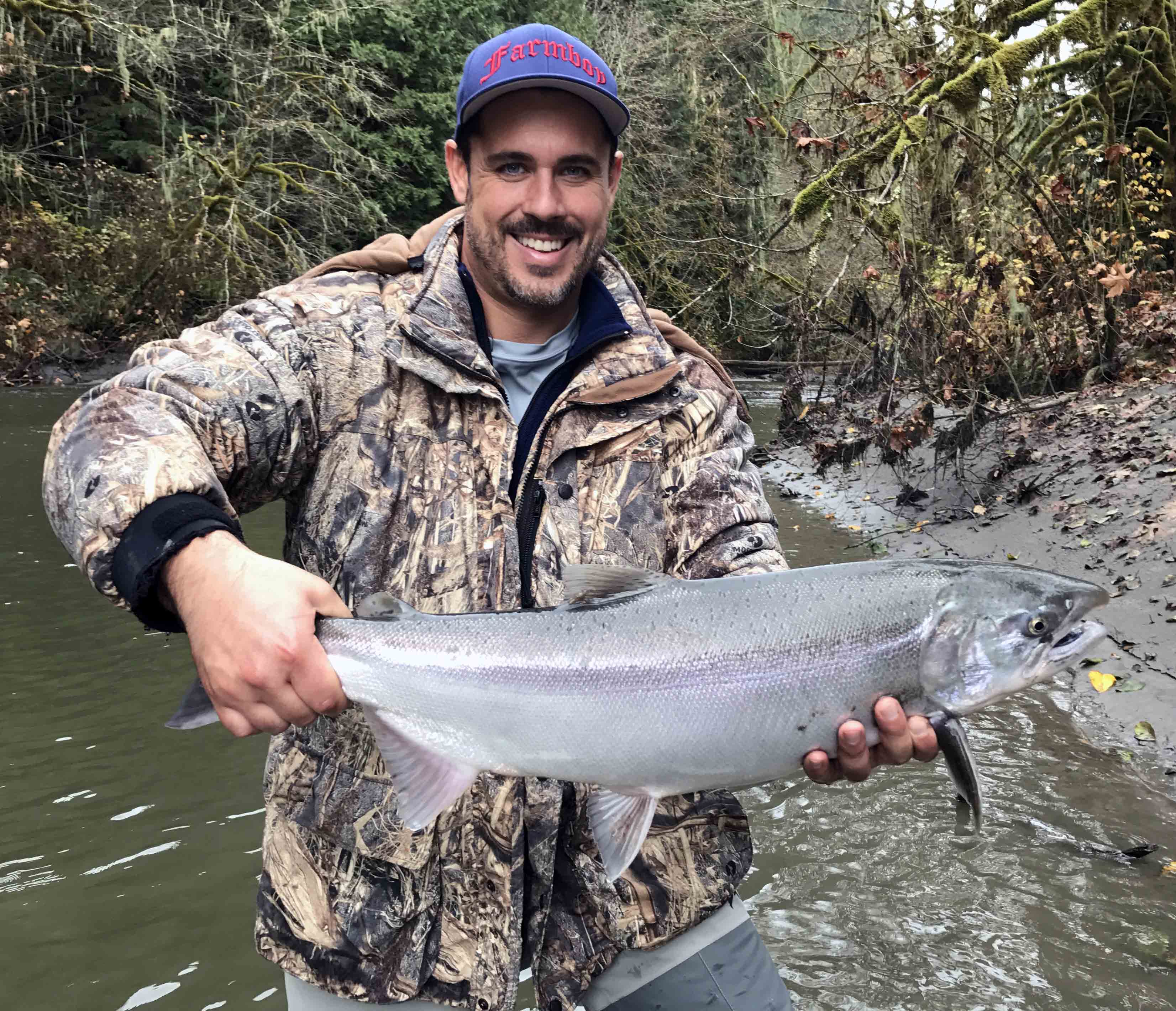 Tim with a fresh upper river coho. 