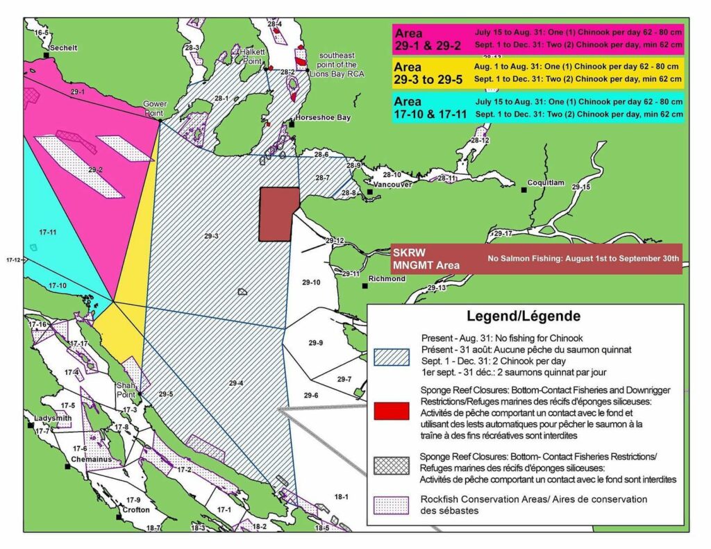 Chinook Fishing Regulations Map 2022 17-10,17-11, 29-1 to 29-5
